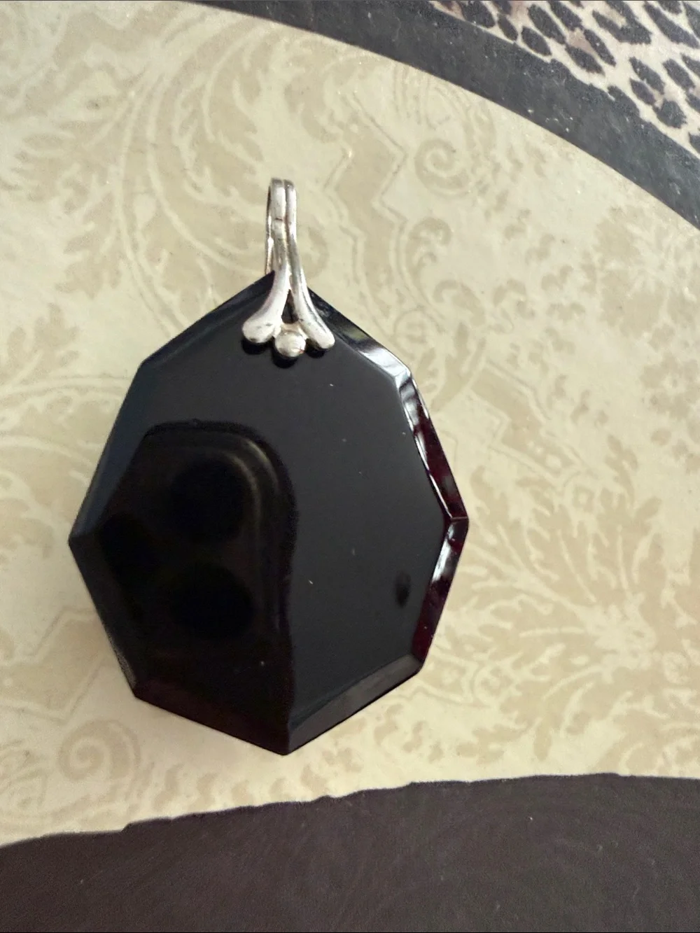 Cameo mirror Glass Pendant. Black back-silver bail - Elegant Women's Jewelry